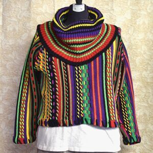 VTG Michael Simon New York Coogi Style 80s Sweater Cropped Cowl Neck Dopamine